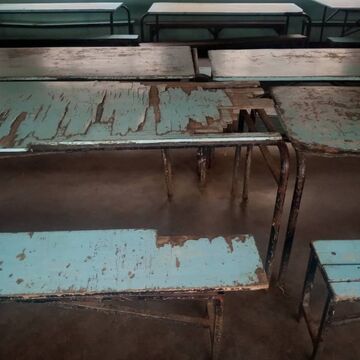 Destroyed school desks